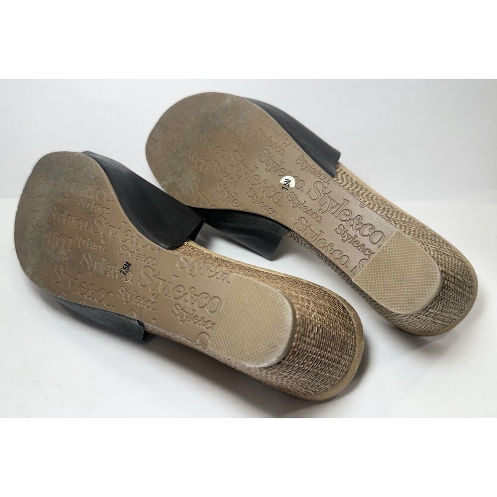 Style & Co Black Slide Wedge Sandals Women’s 7.5m Espadrille Look View 5
